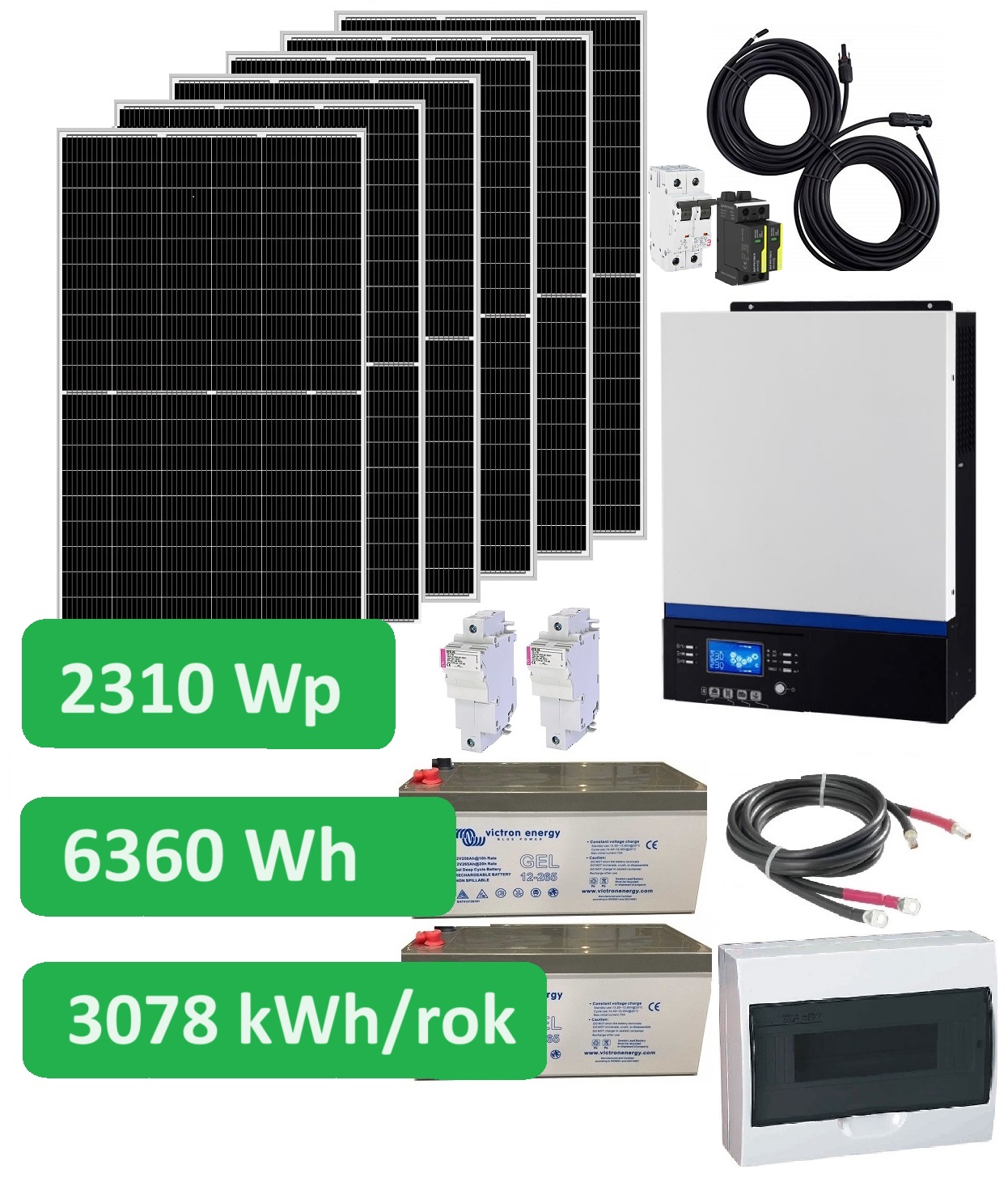 Hybridní solární set Sunset Kombi 230V 50Hz 2310 Wp, 3071 kWh/rok, baterie AGM 5520Wh, WIFI