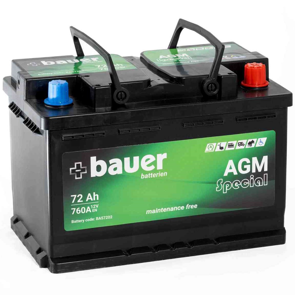 Autobaterie BAUER AGM 72Ah 12V 760A Start-Stop BA57202 275x175x190