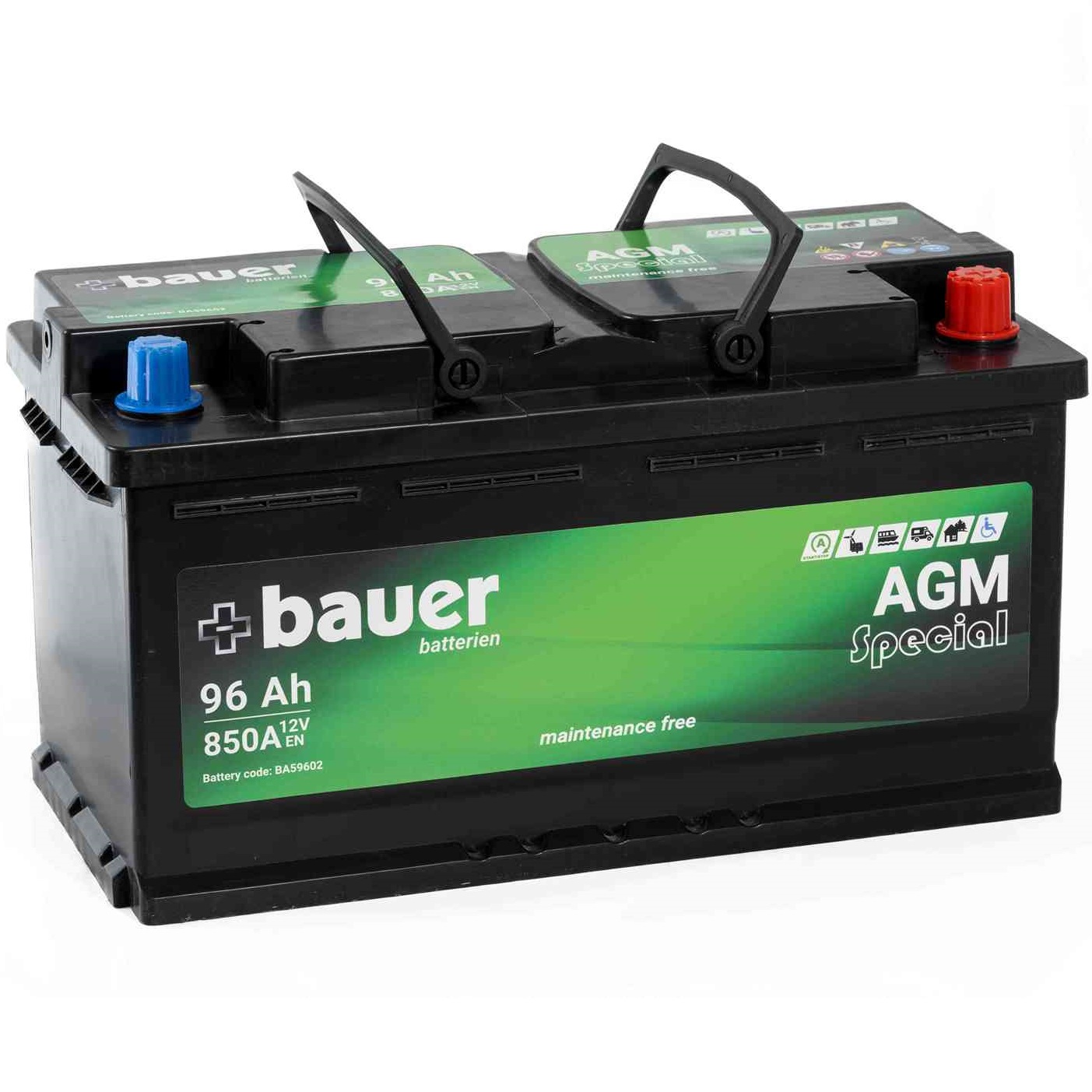 Autobaterie BAUER AGM 96Ah 12V 850A Start-Stop BA59602 350x175x190