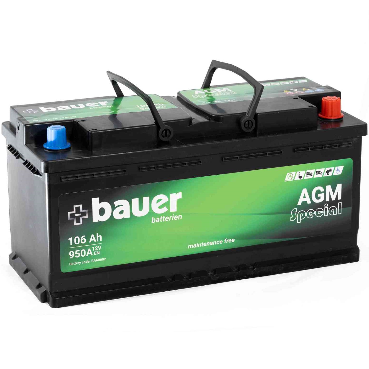 Autobaterie BAUER AGM 106Ah 12V 950A Start-Stop BA60602 392x175x190
