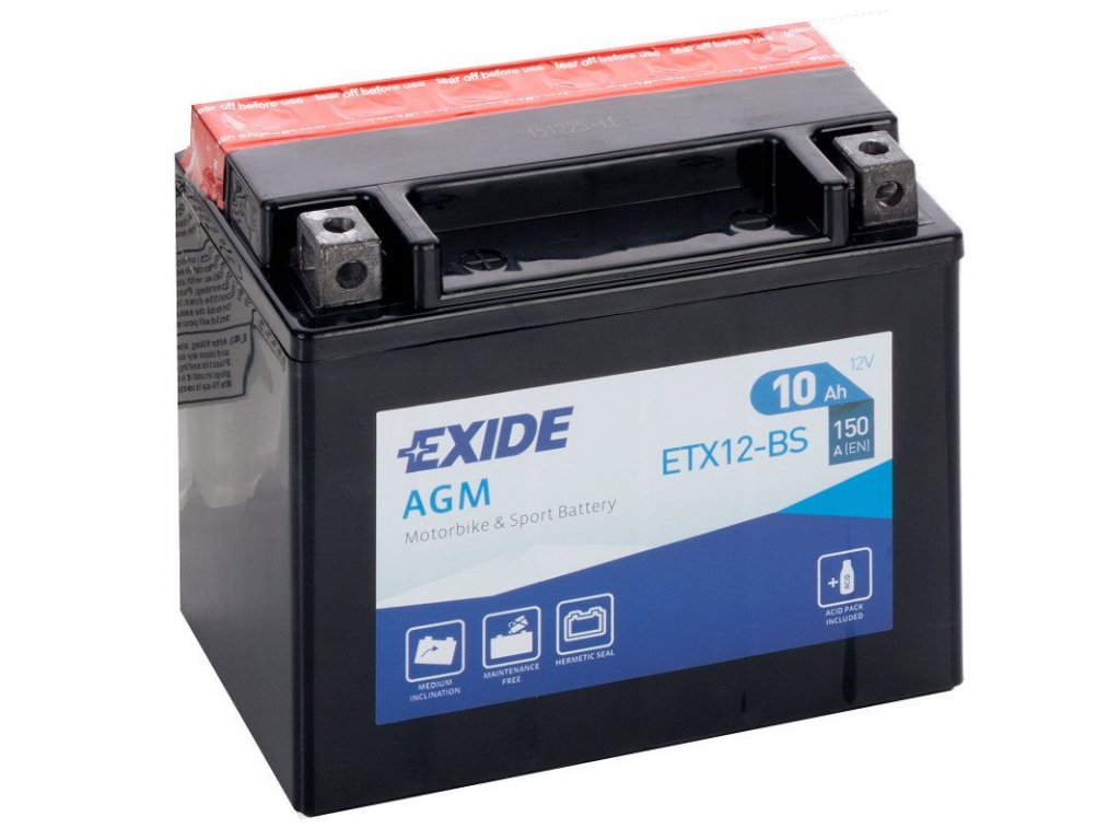 Motobaterie EXIDE ETX12-BS 12V, 10Ah, 150A, Maintenance Free